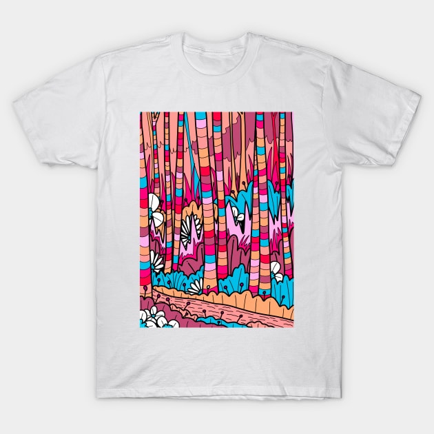 The Red And Blue Forest T-Shirt by Swadeillustrations